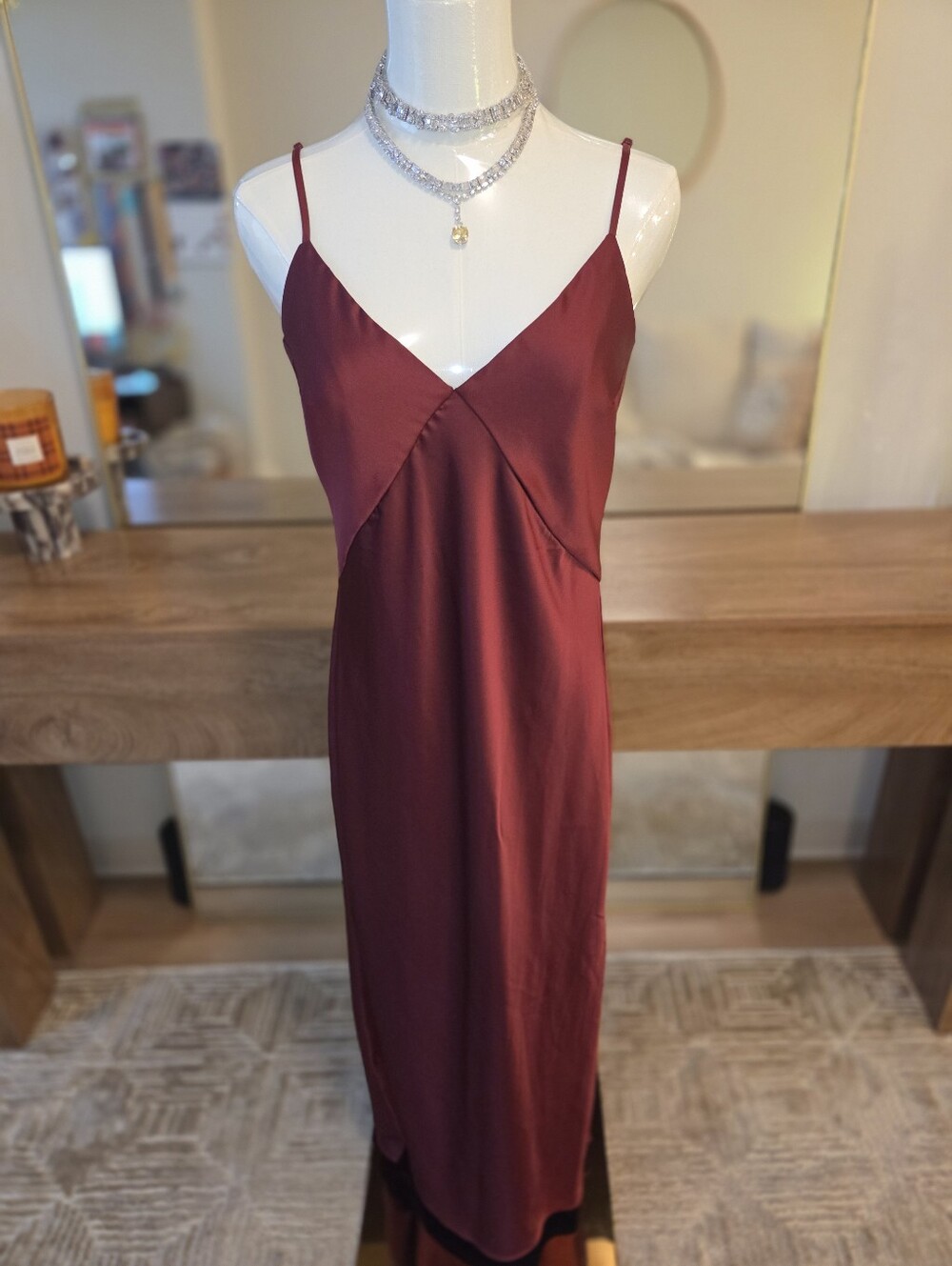 NWT Satin Slip Maxi Dress in Wine RED